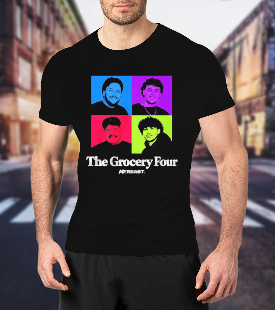 MrBeast Grocery Four Pop Art Style Colorful Portraits T-Shirt