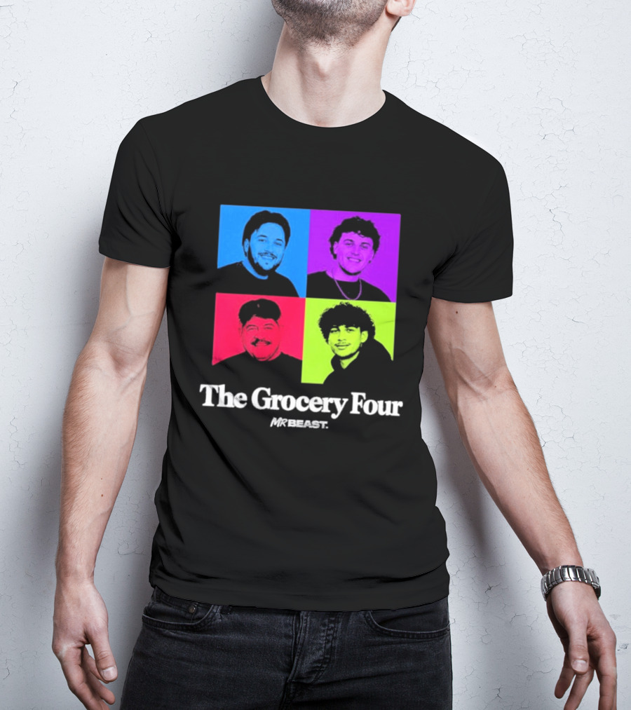 MrBeast Grocery Four Pop Art Style Colorful Portraits T-Shirt