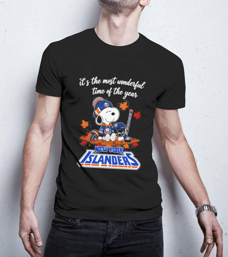 New York Islanders Snoopy Hockey Fall Autumn Most Wonderful Time Of The Year T-Shirt