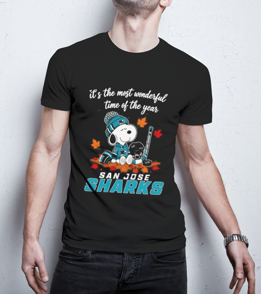 San Jose Sharks Snoopy Autumn Hockey It's The Most Wonderful Time Of The Year T-Shirt