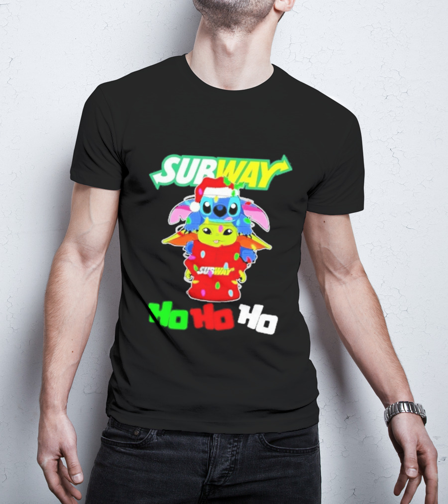 Subway Baby Yoda Stitch Christmas 2026 Ho Ho Ho T-Shirt
