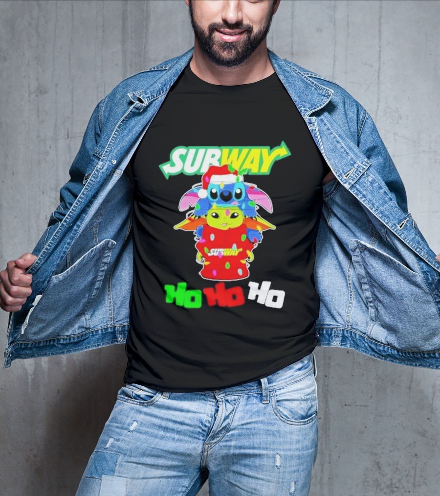 Subway Baby Yoda Stitch Christmas 2026 Ho Ho Ho T-Shirt