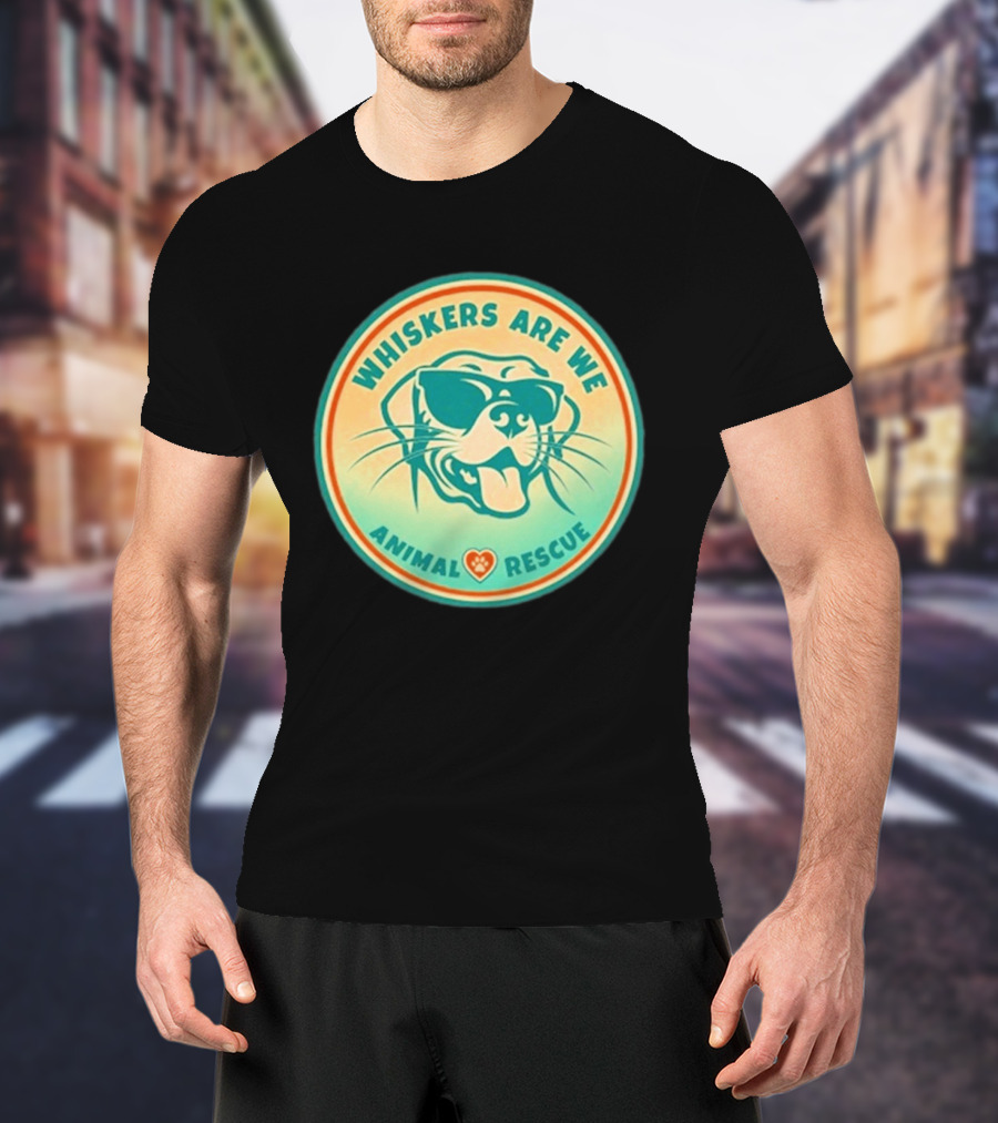 Whiskers Are We Animal Rescue Sunglasses Dog Paw Heart T-Shirt