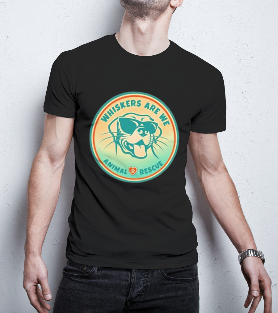 Whiskers Are We Animal Rescue Sunglasses Dog Paw Heart T-Shirt