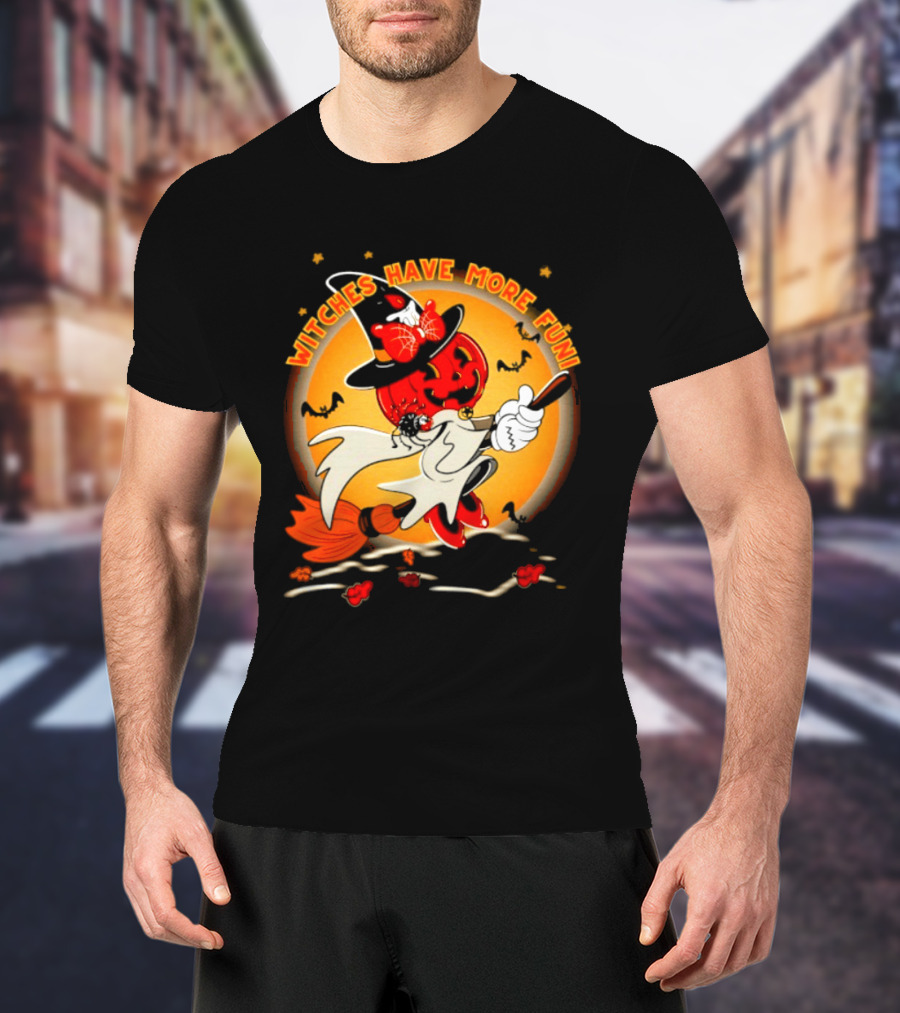 Witches Have More Fun Pumpkin Witch Riding Broomstick Halloween Magic T-Shirt
