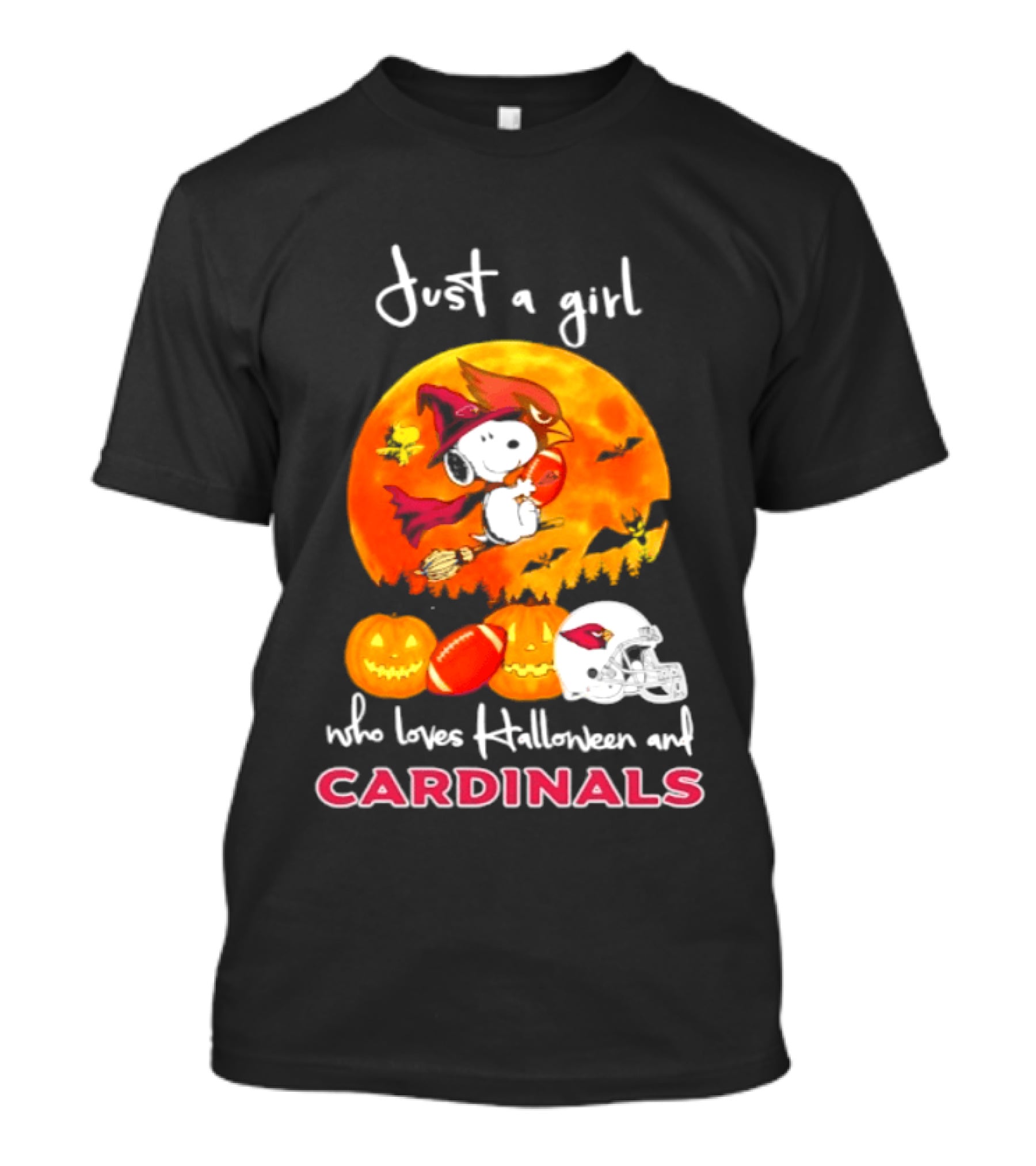 Just A Girl Who Loves Halloween And Cardinals Snoopy Woodstock Pumpkin 2026 T-Shirt