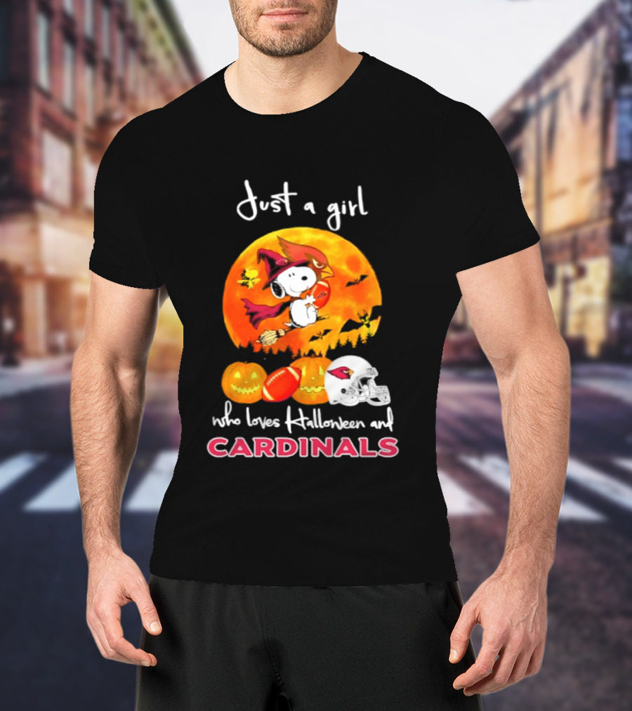 Just A Girl Who Loves Halloween And Cardinals Snoopy Woodstock Pumpkin 2026 T-Shirt