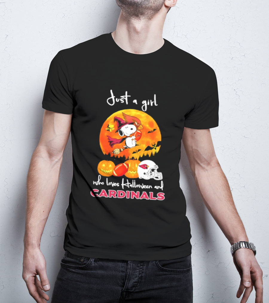 Just A Girl Who Loves Halloween And Cardinals Snoopy Woodstock Pumpkin 2026 T-Shirt