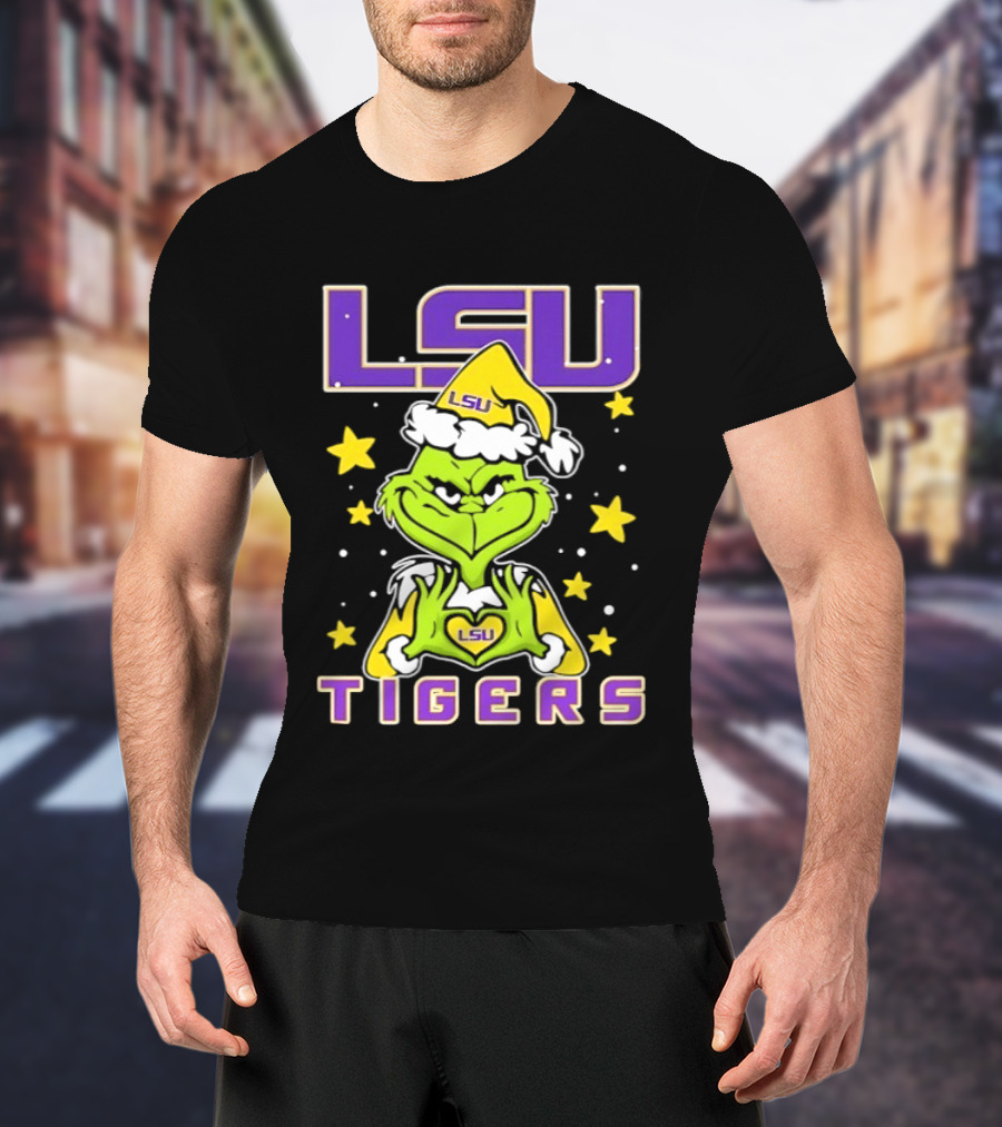 LSU Tigers Grinch Love Hands Christmas 2026 Football Holiday T-Shirt