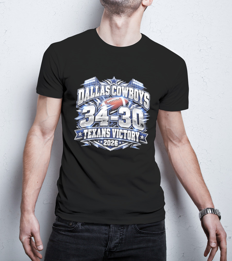 Dallas Cowboys 34 30 Texans Victory 2026 Football Scoreboard T-Shirt