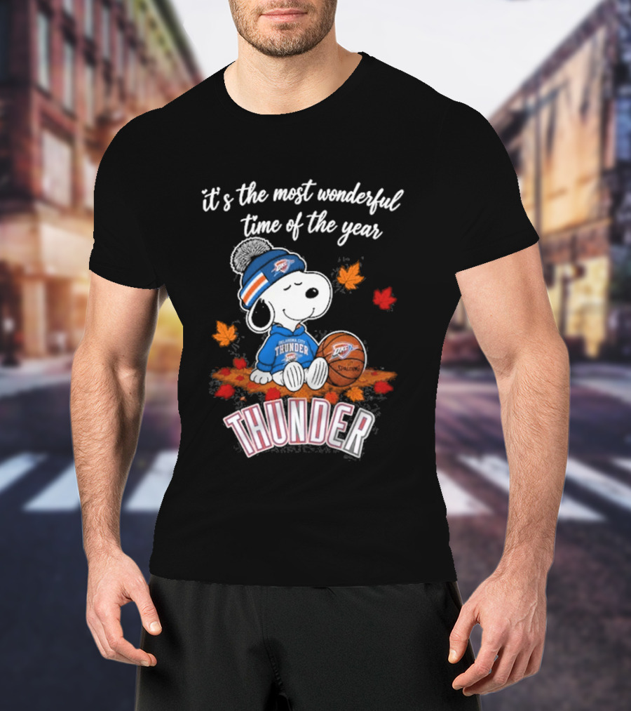 Oklahoma City Thunder Snoopy Most Wonderful Time Of The Year Autumn Football T-Shirt