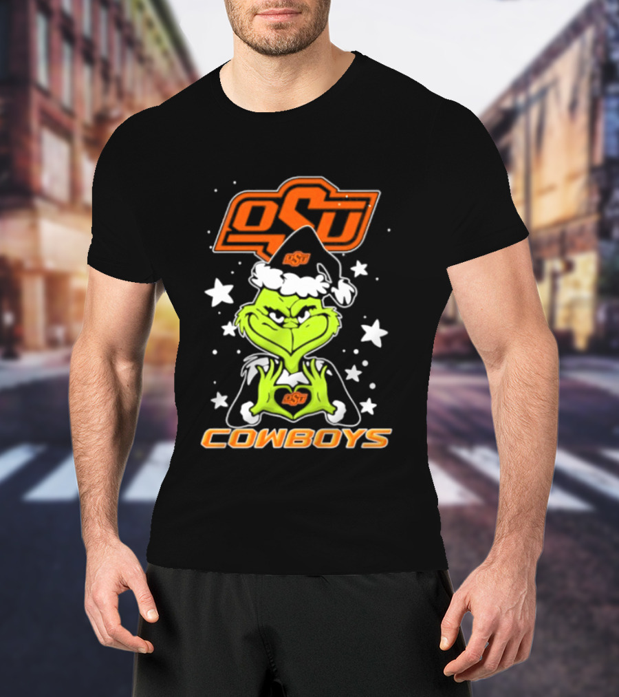Oklahoma State Cowboys Grinch Love Hands Christmas Football 2026 T-Shirt