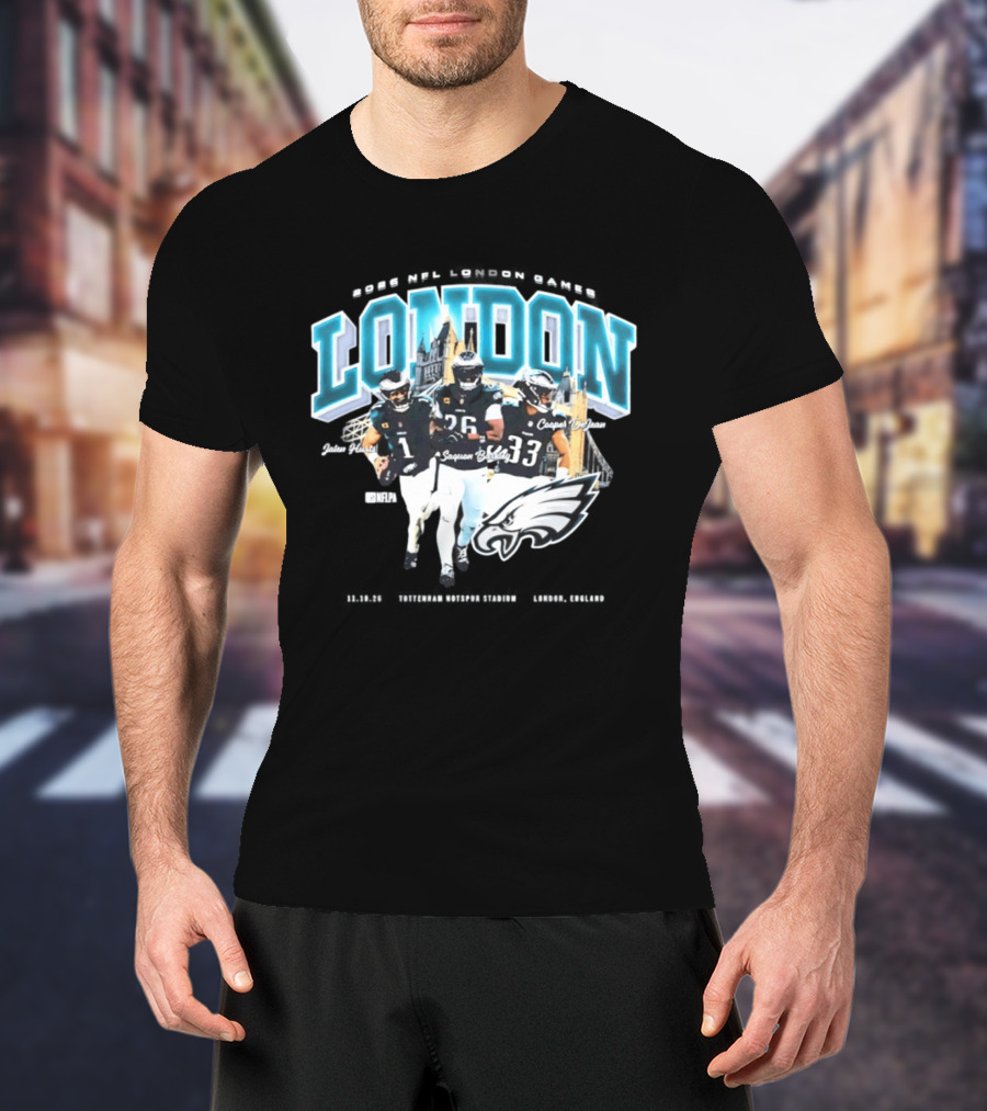 Philadelphia Eagles 2026 London International Games Saquon Barkley Jalen Hurts Eagles T-Shirt
