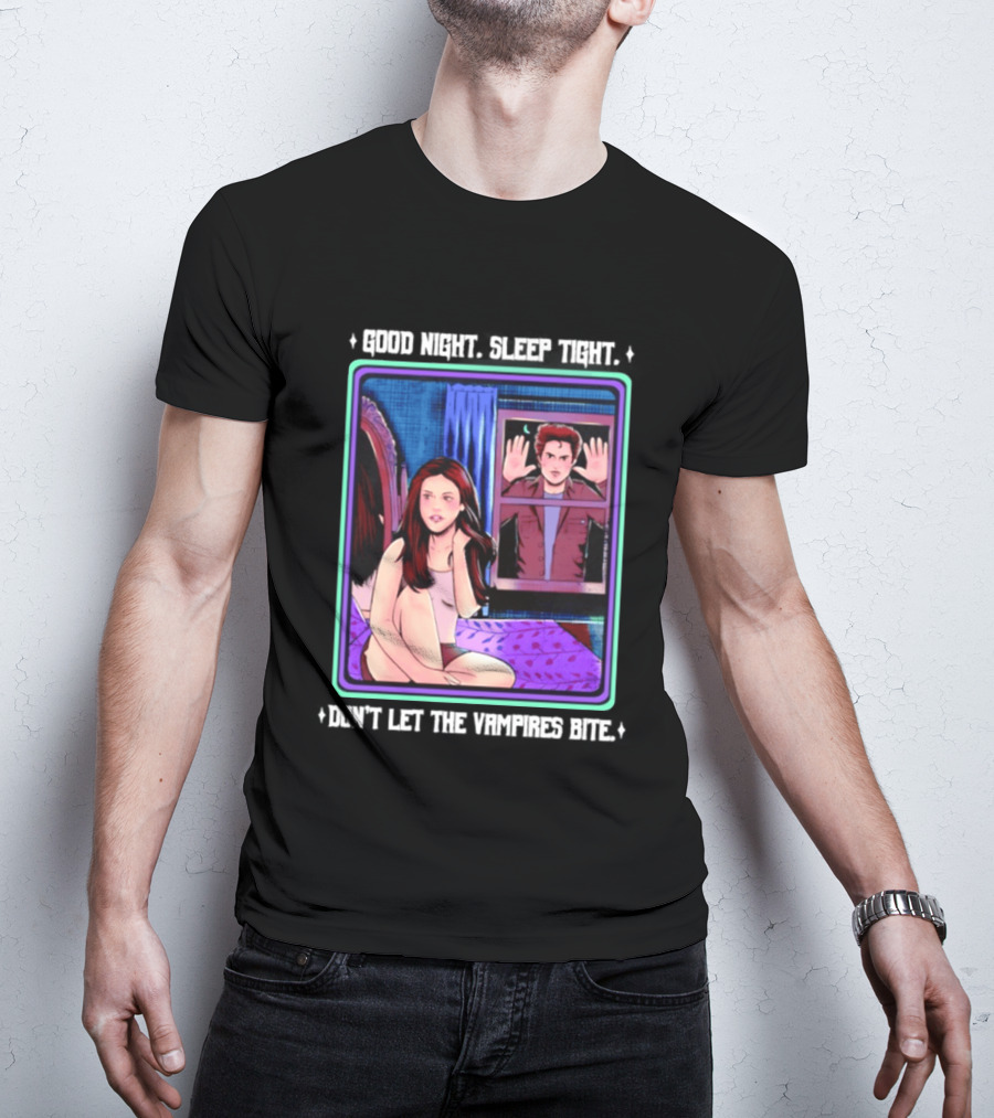 Good Night Sleep Tight Don't Let The Vampires Bite Twilight Bedroom Scene T-Shirt