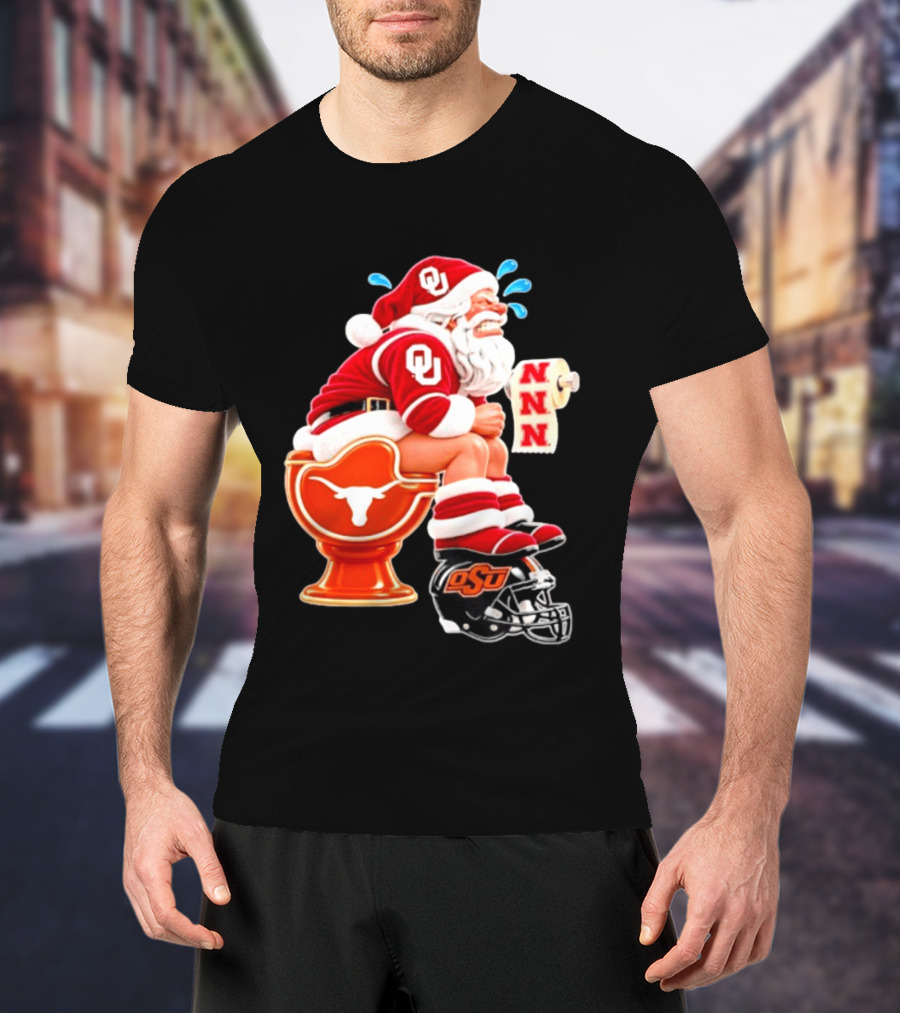 OU Oklahoma Sooners Santa Claus Toilet Texas Longhorns OSU Cowboys Football Meme T-Shirt