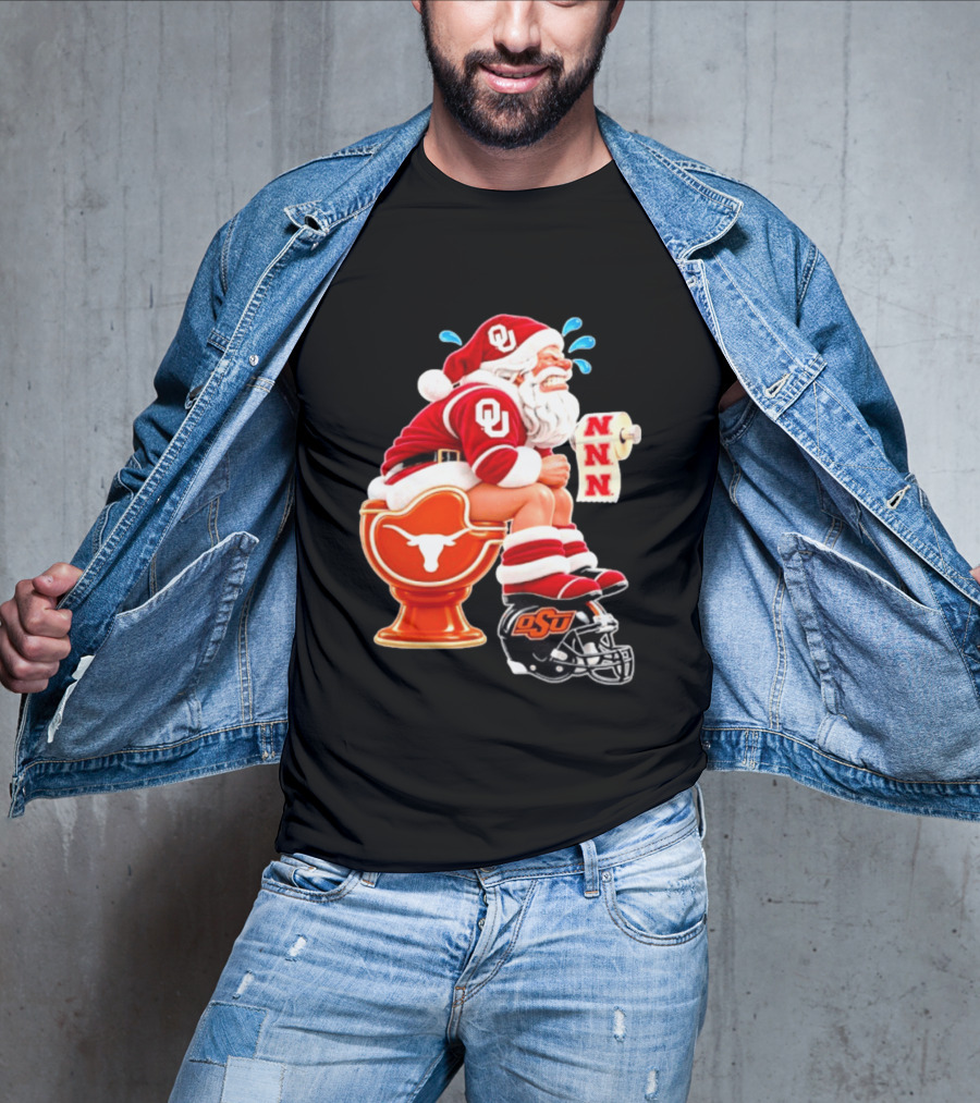 OU Oklahoma Sooners Santa Claus Toilet Texas Longhorns OSU Cowboys Football Meme T-Shirt