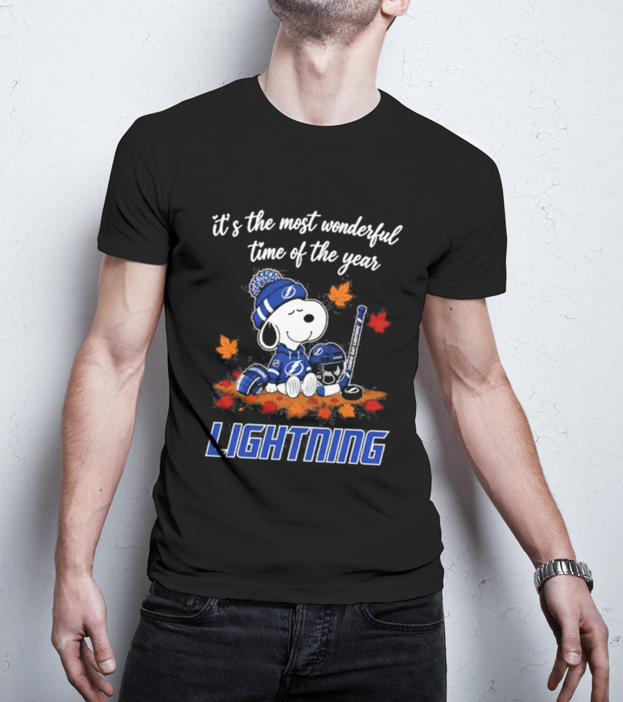 Tampa Bay Lightning Snoopy It's The Most Wonderful Time Of The Year Autumn Leafs T-Shirt