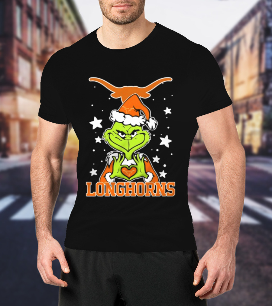 Texas Longhorns Grinch Christmas Love Hands Football 2026 T-Shirt