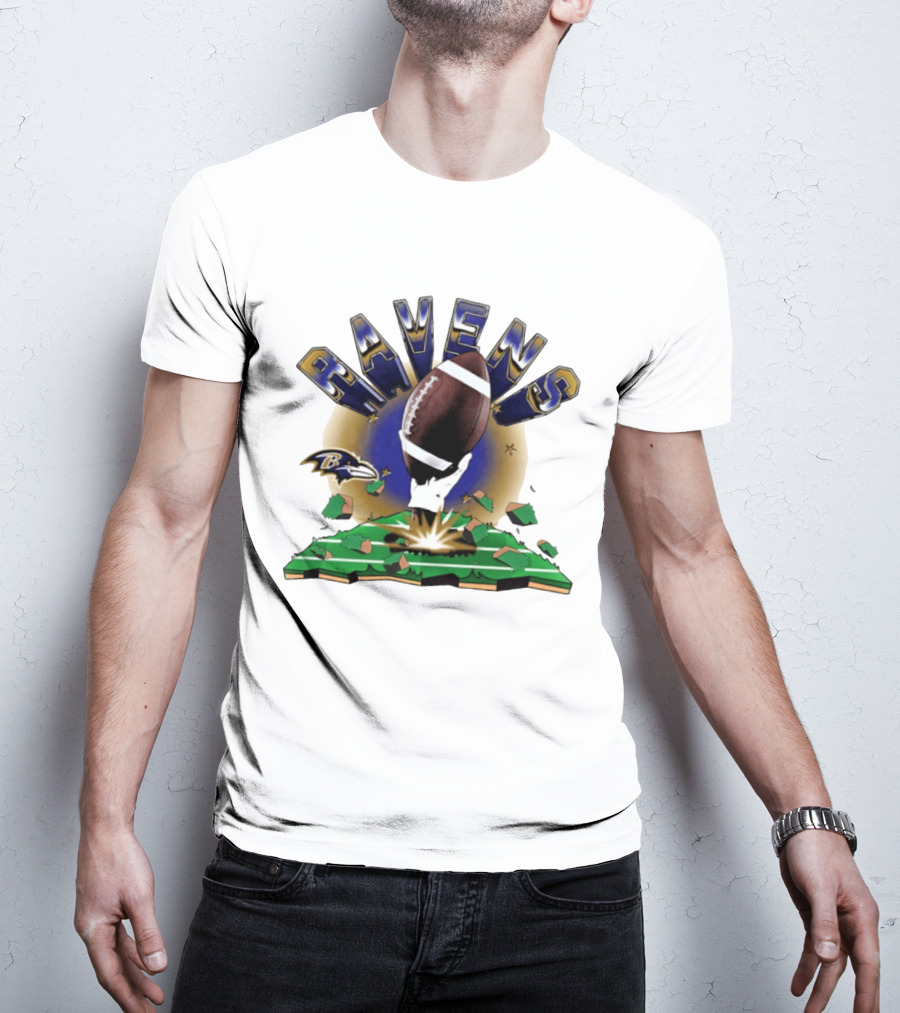 Ravens 2026 Explode Clubhouse Logo With Football And Hand Iconic Team T-Shirt