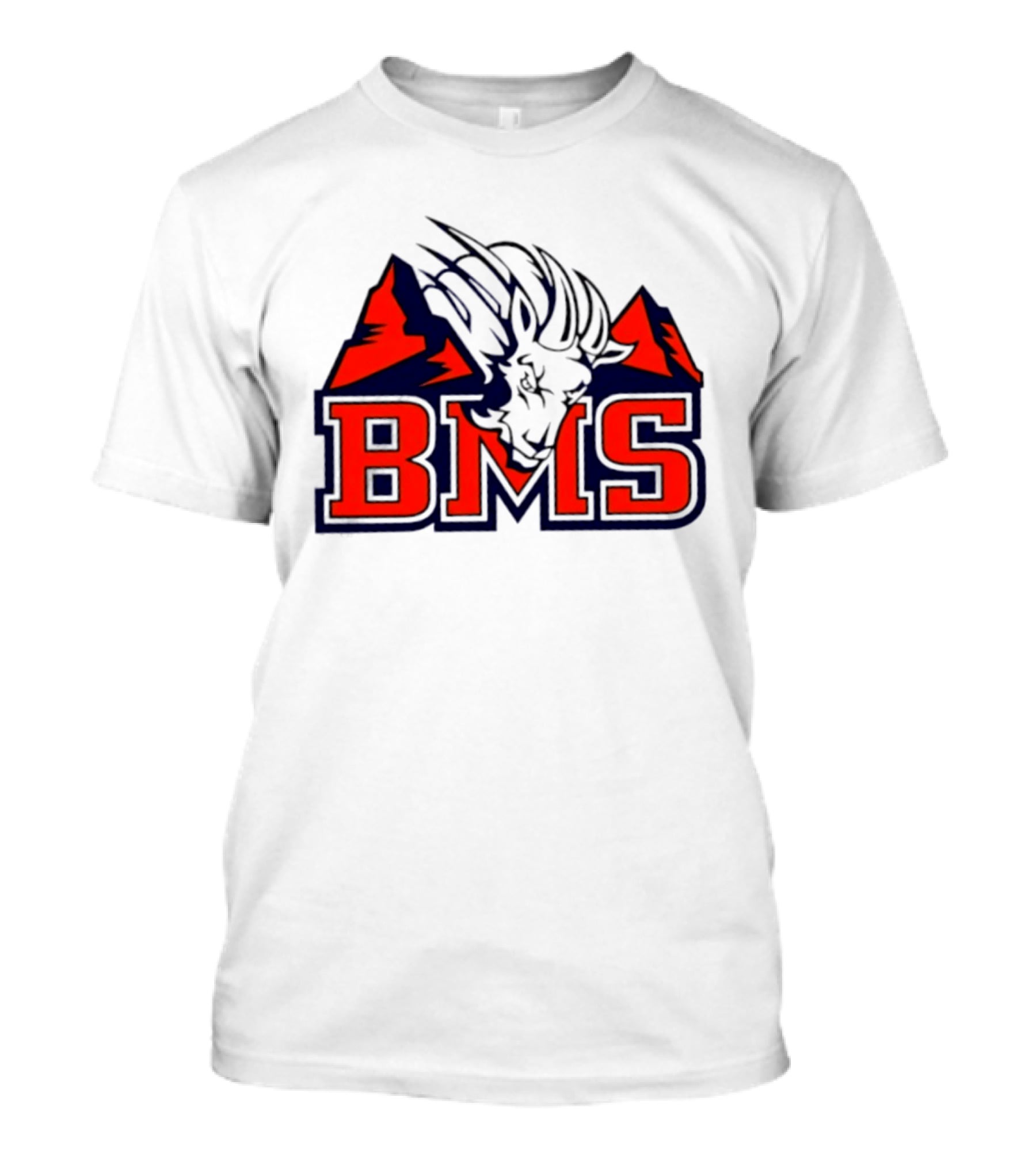 BMS Mountain Ram College Sports Iconic Red And Navy Blue T-Shirt