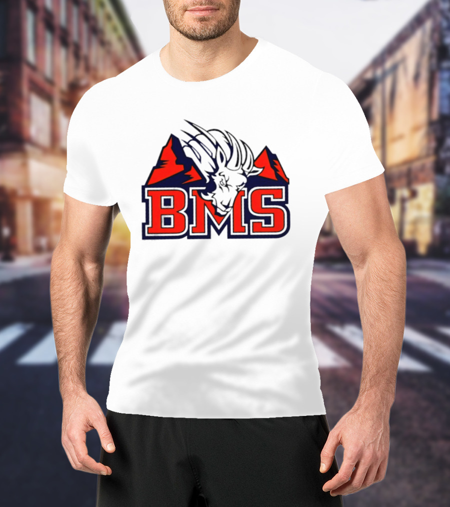 BMS Mountain Ram College Sports Iconic Red And Navy Blue T-Shirt