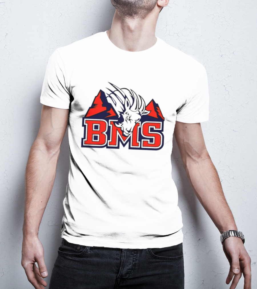 BMS Mountain Ram College Sports Iconic Red And Navy Blue T-Shirt