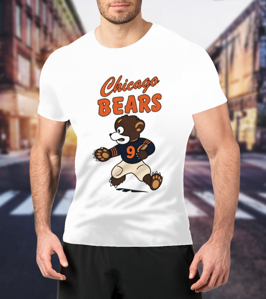 Chicago Bears Football Vintage Cartoon Bear Running Number 9 T-Shirt