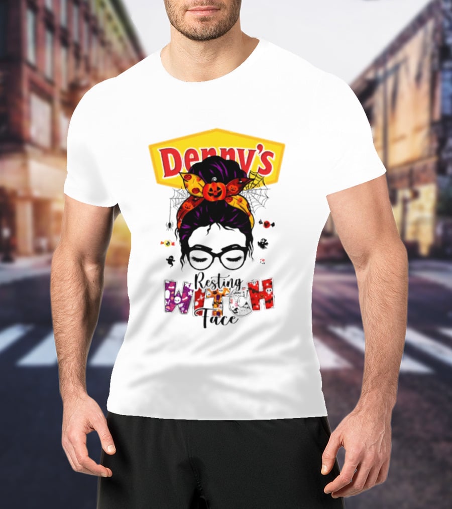 Denny's Resting Witch Face Halloween 2026 Pumpkin Headband And Web Glasses T-Shirt