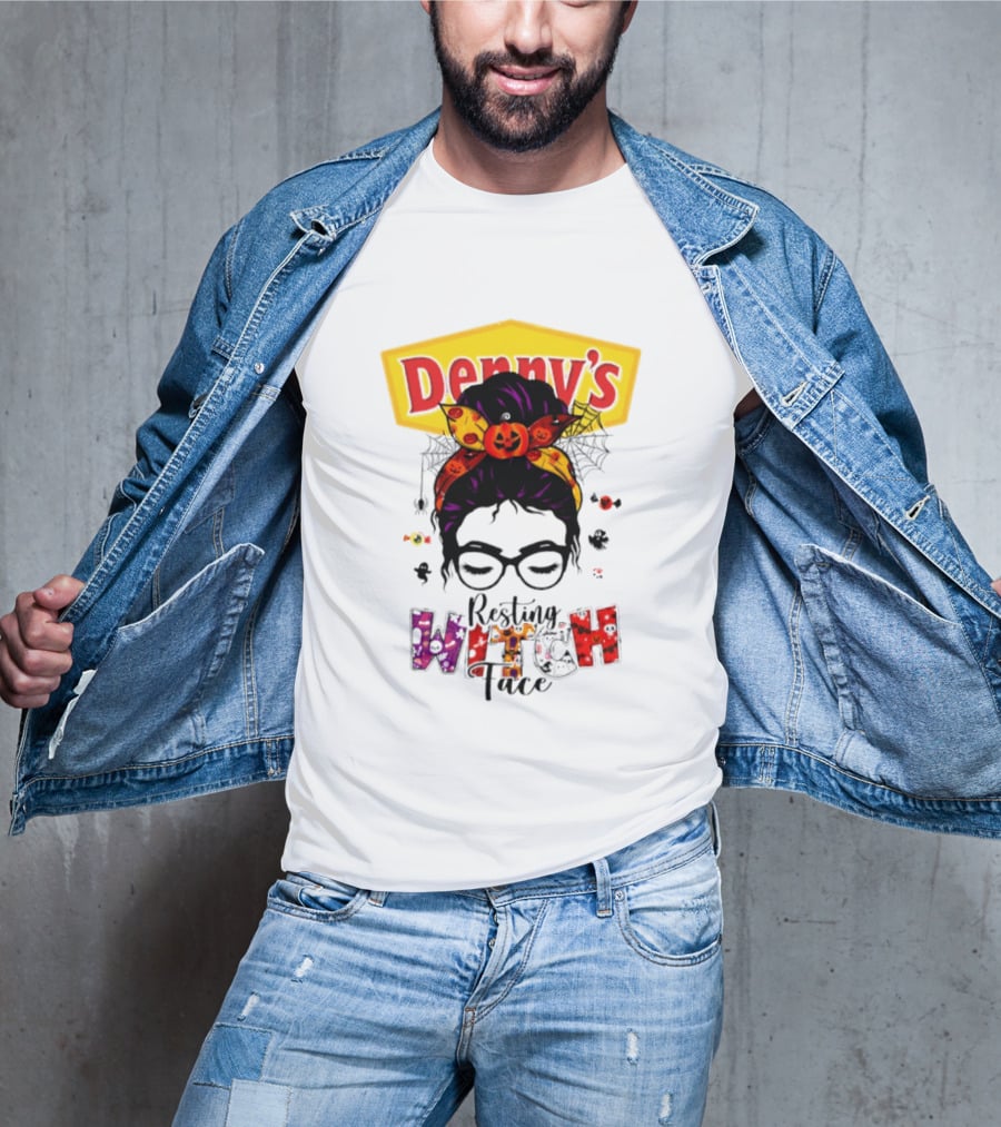 Denny's Resting Witch Face Halloween 2026 Pumpkin Headband And Web Glasses T-Shirt