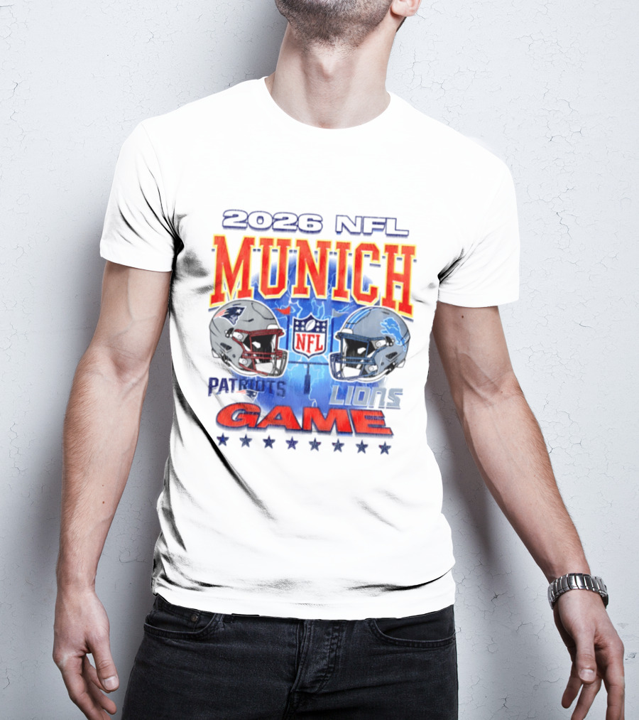 2026 NFL Munich Game New England Patriots Vs Detroit Lions Helmets T-Shirt