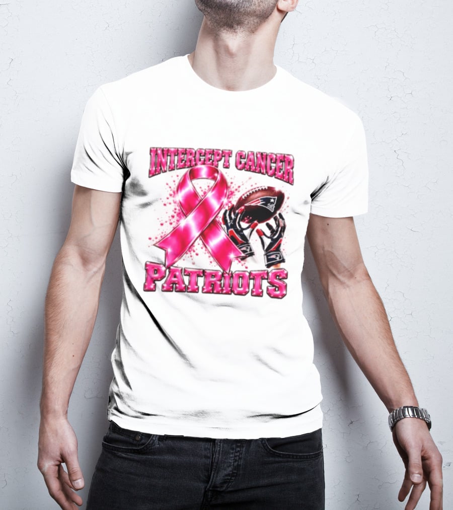 Intercept Cancer New England Patriots 2026 Football Gloves Pink Ribbon Awareness T-Shirt