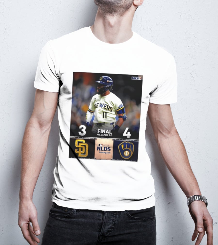 Milwaukee Brewers Vs San Diego Padres 4 3 Game 2 2026 NLDS Final Score MIL Leads 2 0 T-Shirt
