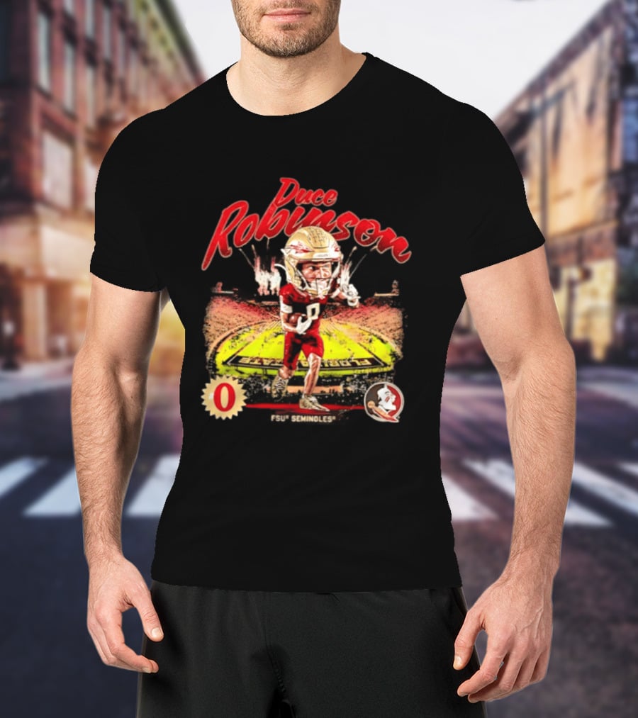 Duce Robinson Florida State Seminoles Football NCAA Stadium Caricature Number 0 T-Shirt
