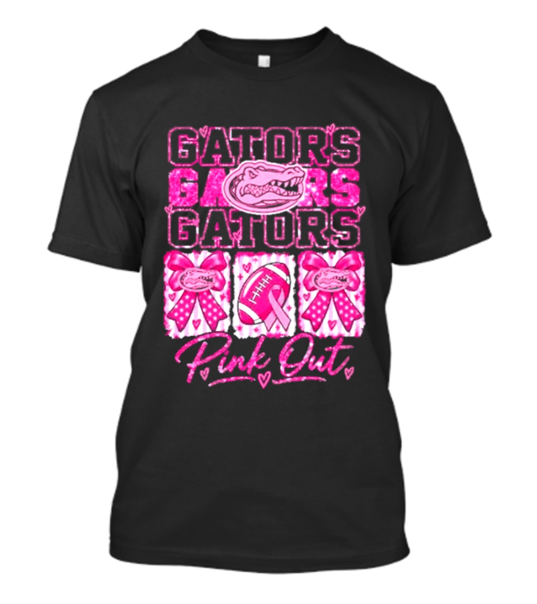 Gators Pink Out Breast Cancer Awareness Game Day Bow Ribbon Football T-Shirt