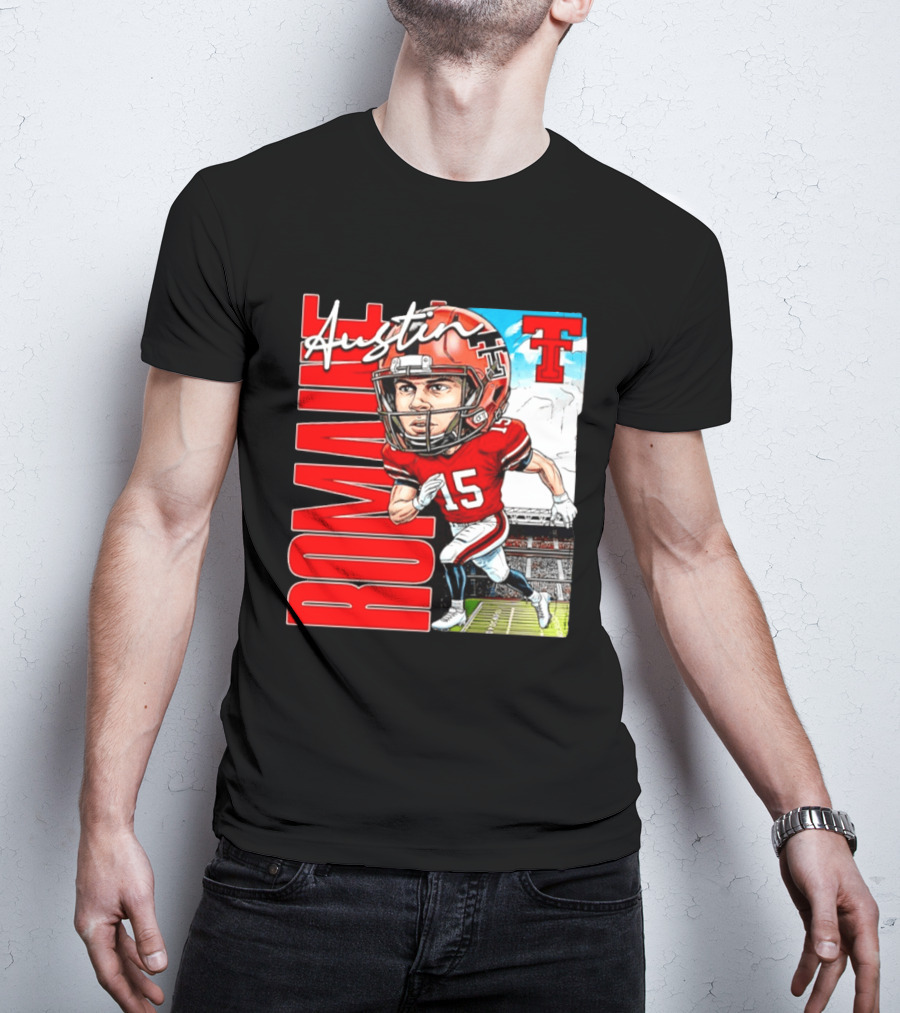 Austin Romaine Texas Tech Red Raiders Football NCAA Stadium Caricature T-Shirt