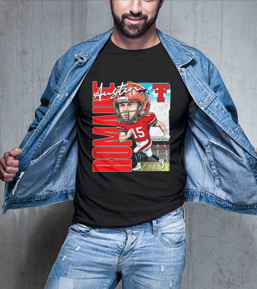 Austin Romaine Texas Tech Red Raiders Football NCAA Stadium Caricature T-Shirt