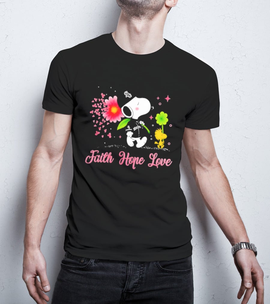Chicago White Sox Snoopy Faith Hope Love Breast Cancer Awareness 2026 T-Shirt
