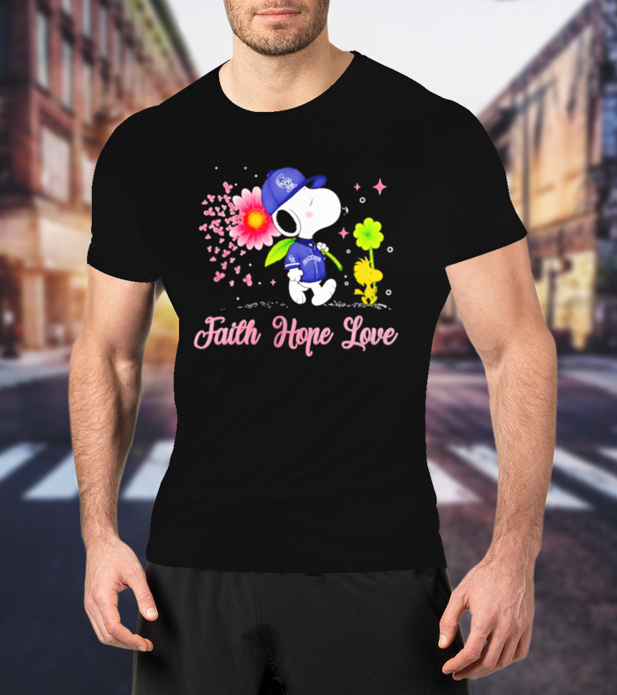 Colorado Rockies Snoopy Faith Hope Love Breast Cancer Awareness 2026 T-Shirt