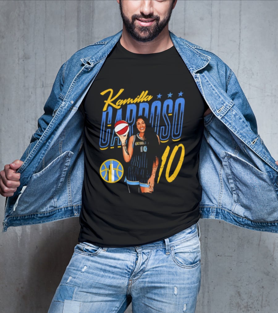 Kamilla Cardoso Chicago Sky 10 WNBA Player With Basketball T-Shirt