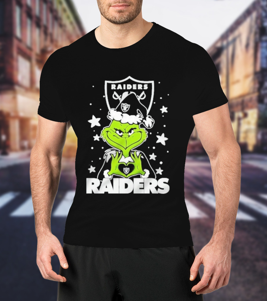 Las Vegas Raiders Grinch Love Hands Christmas Football 2026 T-Shirt