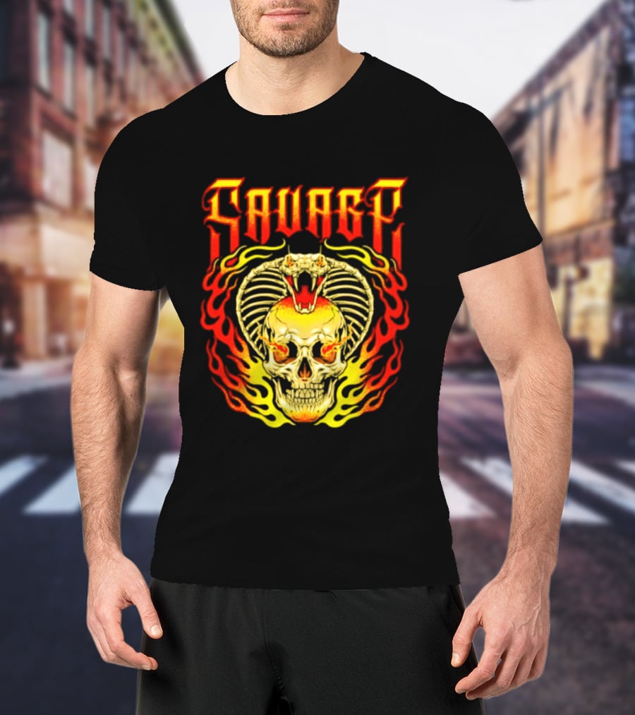 Savage Cobra Skull Fire Fusion Streetwear T-Shirt
