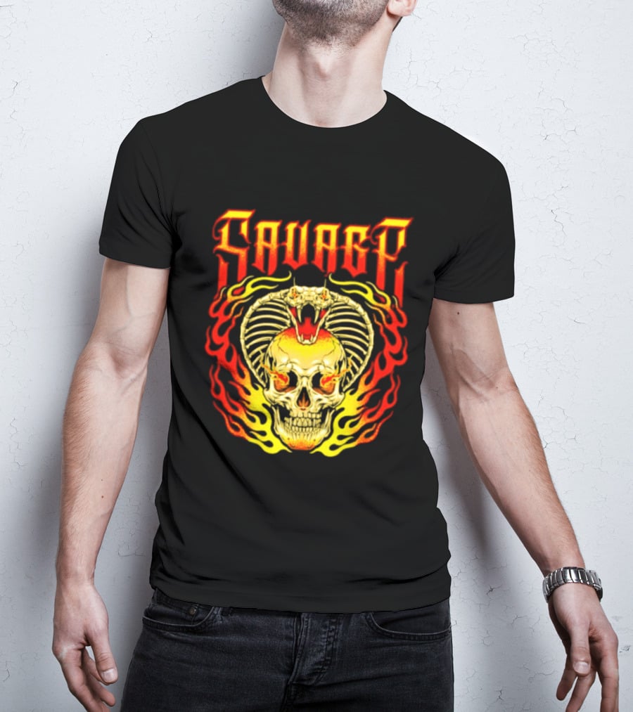 Savage Cobra Skull Fire Fusion Streetwear T-Shirt