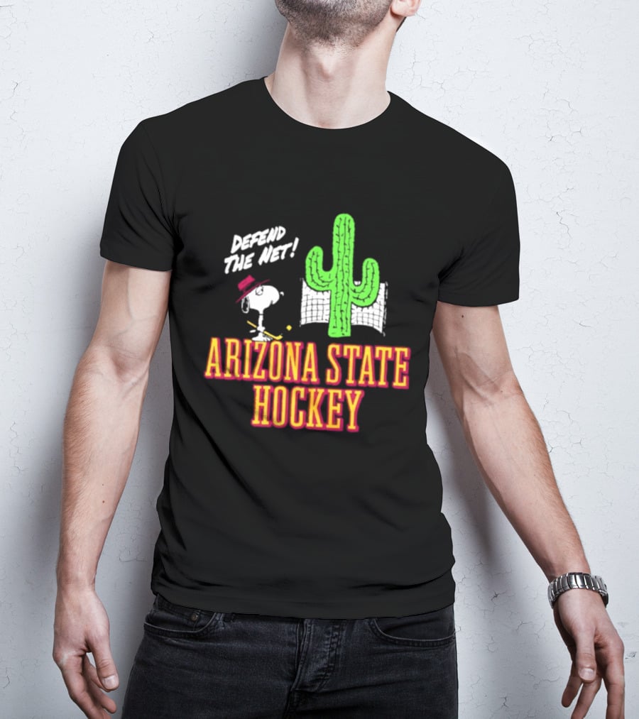 Defend The Net Arizona State Hockey Snoopy Cactus T-Shirt
