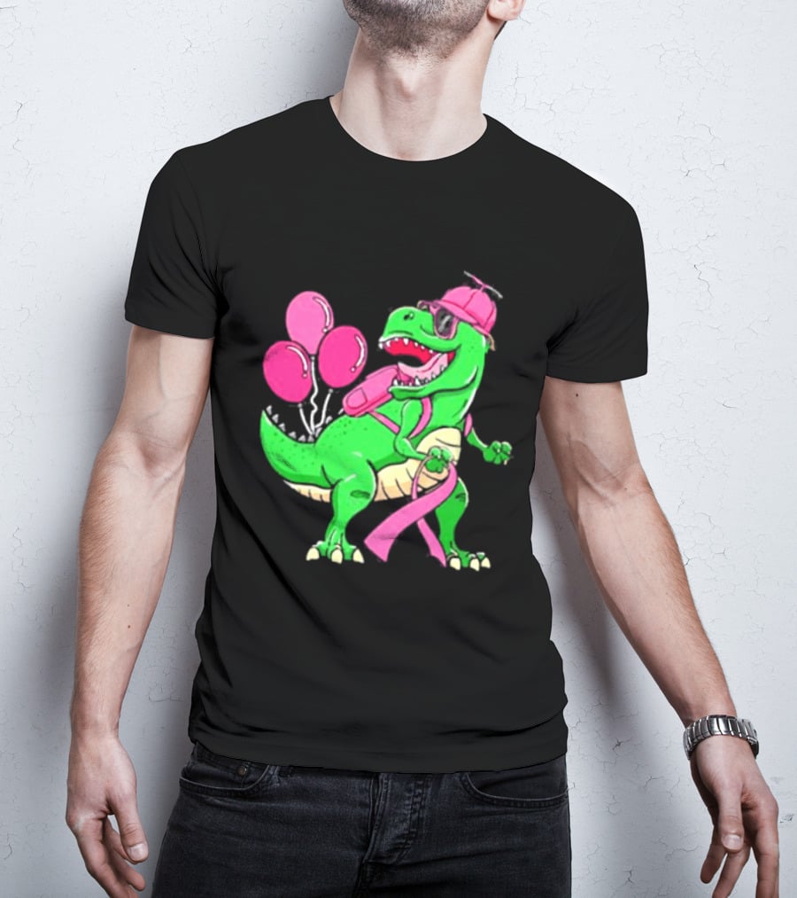 T Rex Party With Pink Balloons And Ribbon Accessories T-Shirt