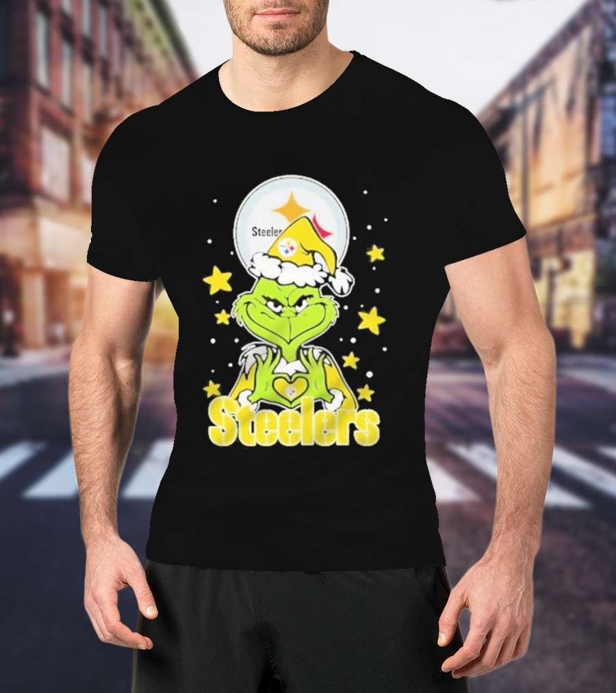 Pittsburgh Steelers Grinch Christmas Love Hands 2026 Football T-Shirt