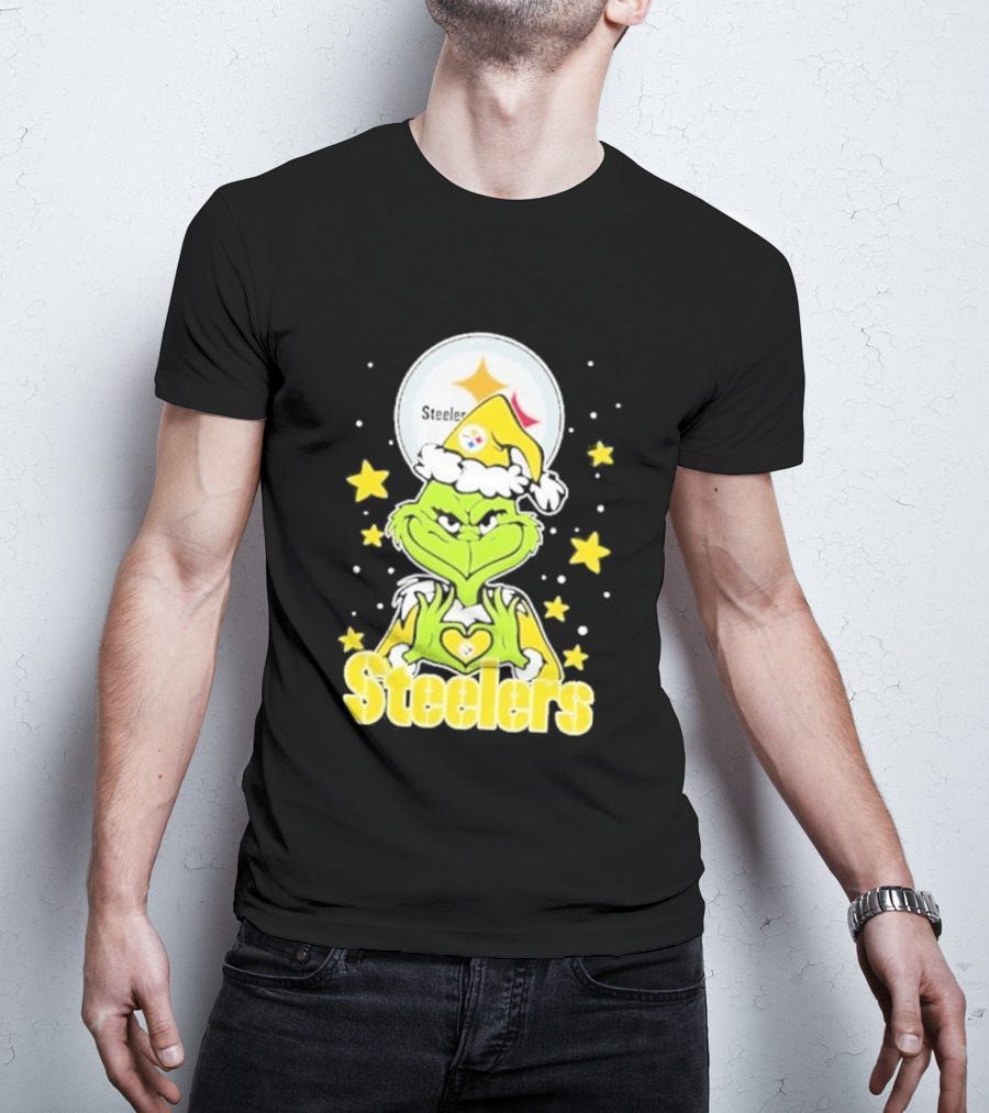 Pittsburgh Steelers Grinch Christmas Love Hands 2026 Football T-Shirt