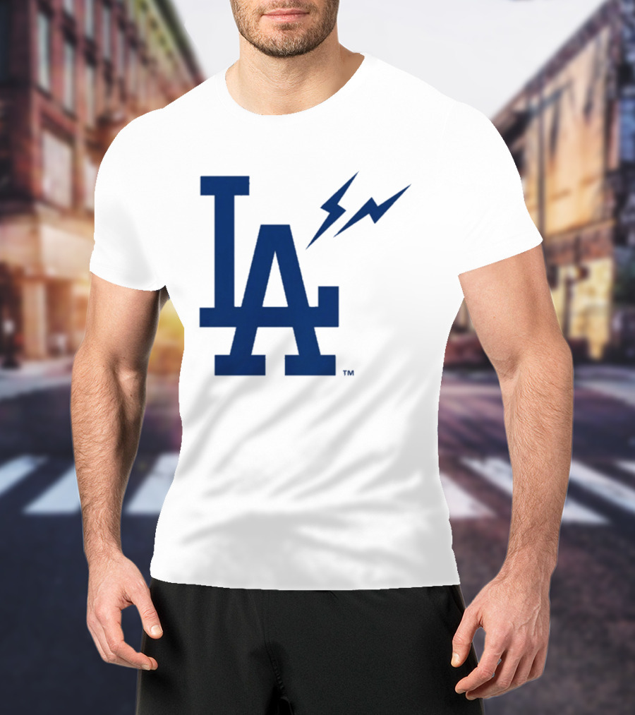 Los Angeles Dodgers Fragment Collaboration LA Thunder Lightning Bolt T-Shirt