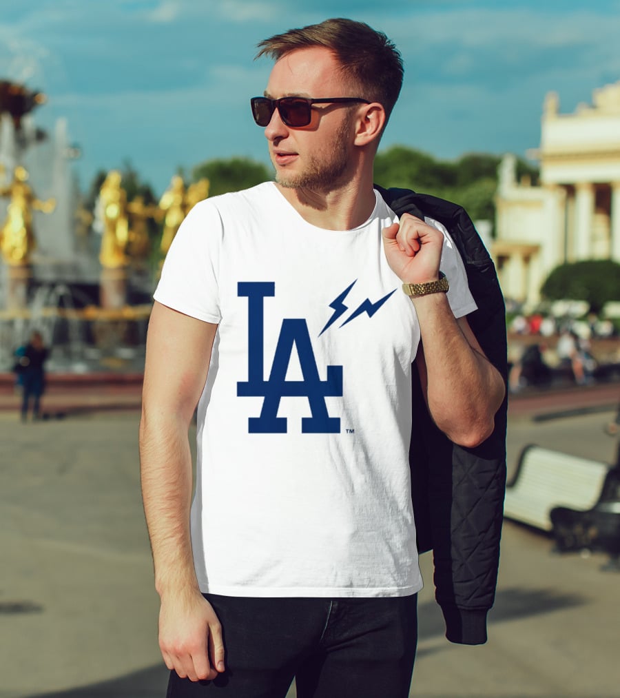 Los Angeles Dodgers Fragment Collaboration LA Thunder Lightning Bolt T-Shirt