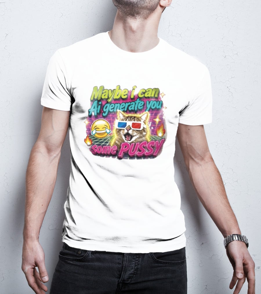 Maybe I Can Ai Generate You Some Pussy Emoji Cat 3D Glasses T-Shirt