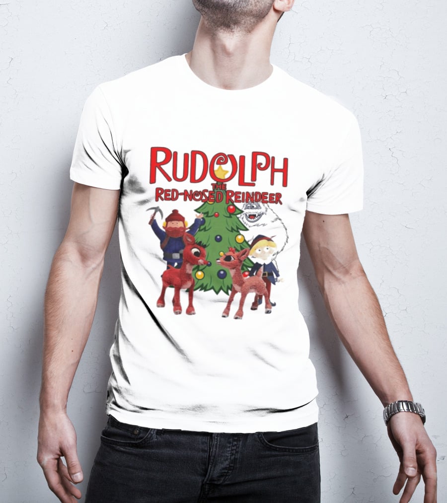 Rudolph The Red Nosed Reindeer Christmas Tree With Characters And Star T-Shirt